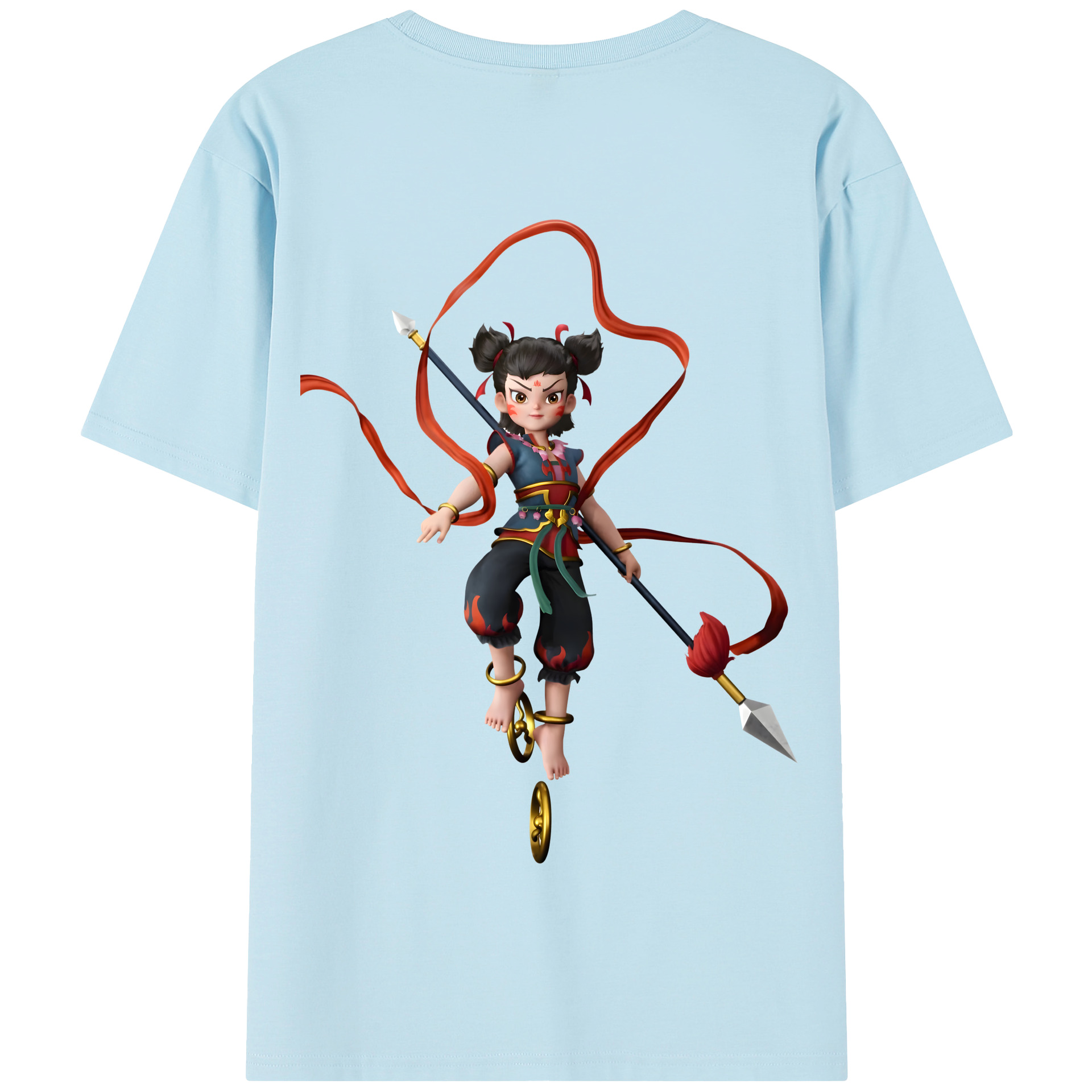 （画像用） Ne Zha 2 ナタ 魔童の大暴れ 綿100％半袖Tシャツ（背面プリント）